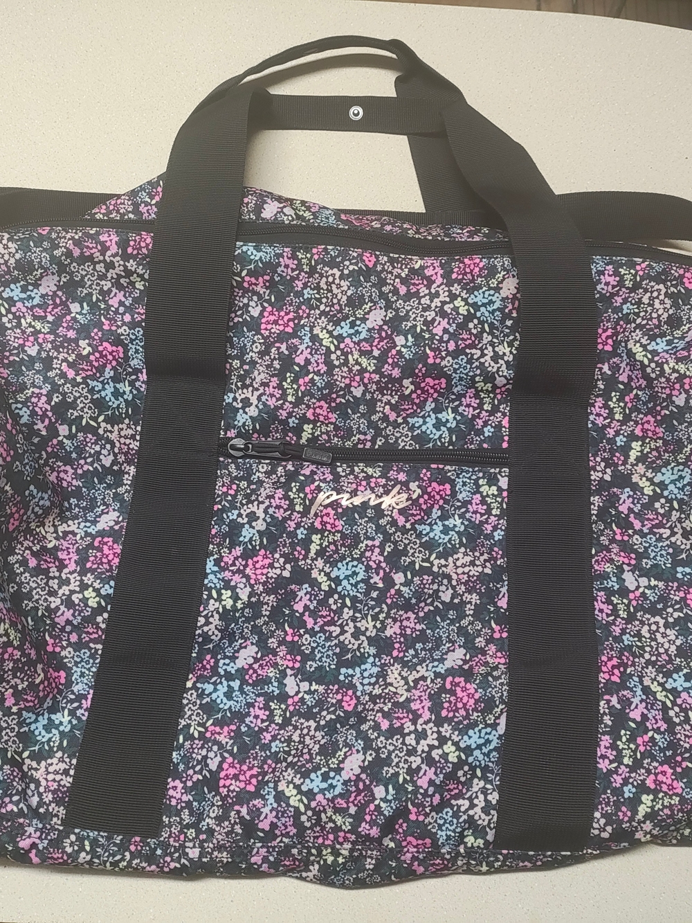 Floral Pattern Tote Bag with Black Straps